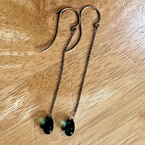 Vtg Green Quartz Teardrop Shoulder Duster Earrings Borealis Jewelry of New York - Picture 7 of 8